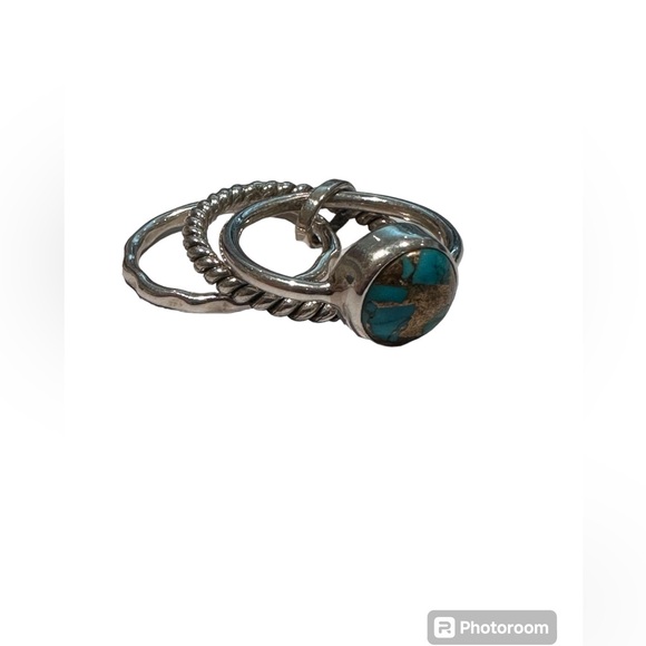 Blue Copper Turquoise Sterling Silver Ring Set| Size: 5 - Picture 1 of 3